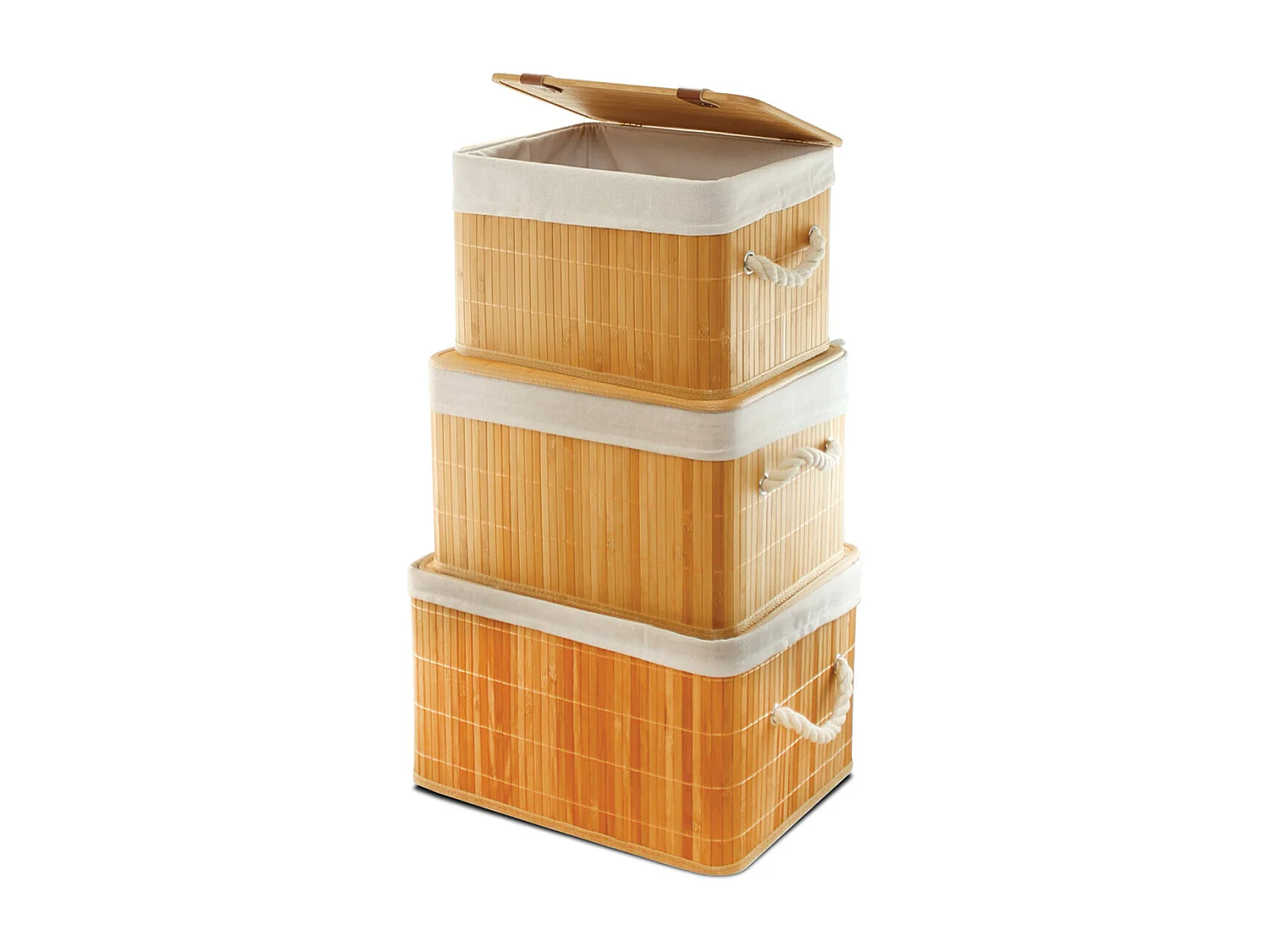 Lot de 3 Paniers de Rangement Rectangulaires en Bambou avec Couvercle,Corbeilles à Linge Multi-Tailles,bois naturel-JUANIO