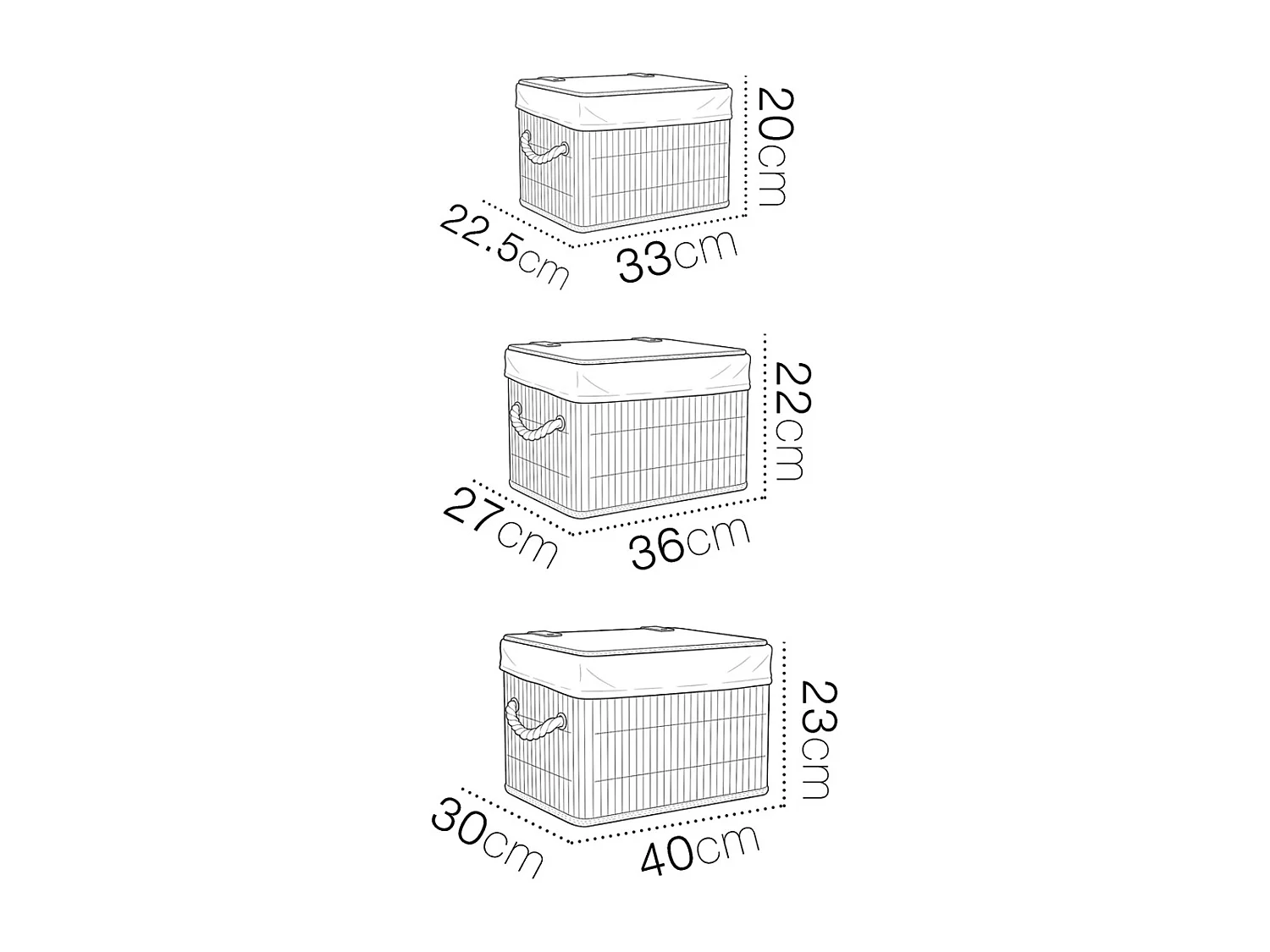 Lot de 3 Paniers de Rangement Rectangulaires en Bambou avec Couvercle,Corbeilles à Linge Multi-Tailles,bois naturel-JUANIO
