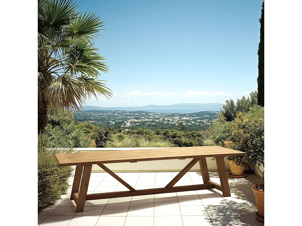 KALLY - Table à manger de jardin 300x100cm en bois de teck recyclé naturel