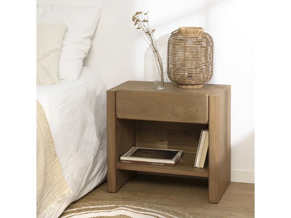 ELLA - Chevet couleur naturelle 1 tiroir design arrondi