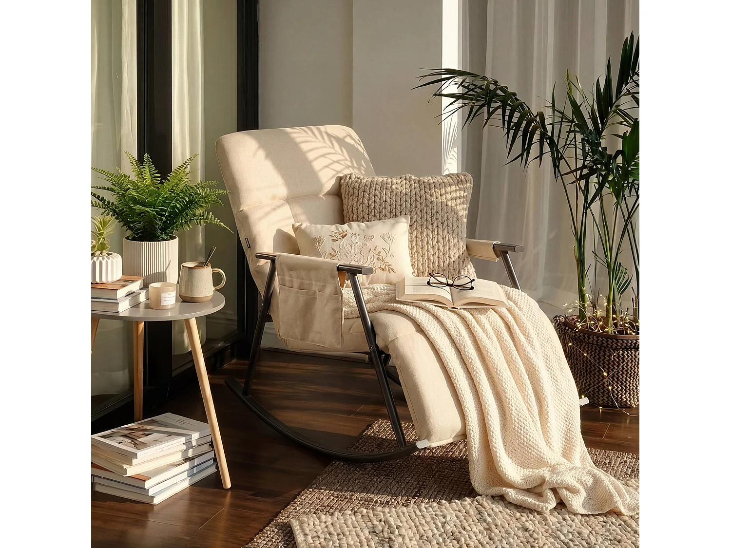 Fauteuil à bascule - Tissu - Crème - Elara