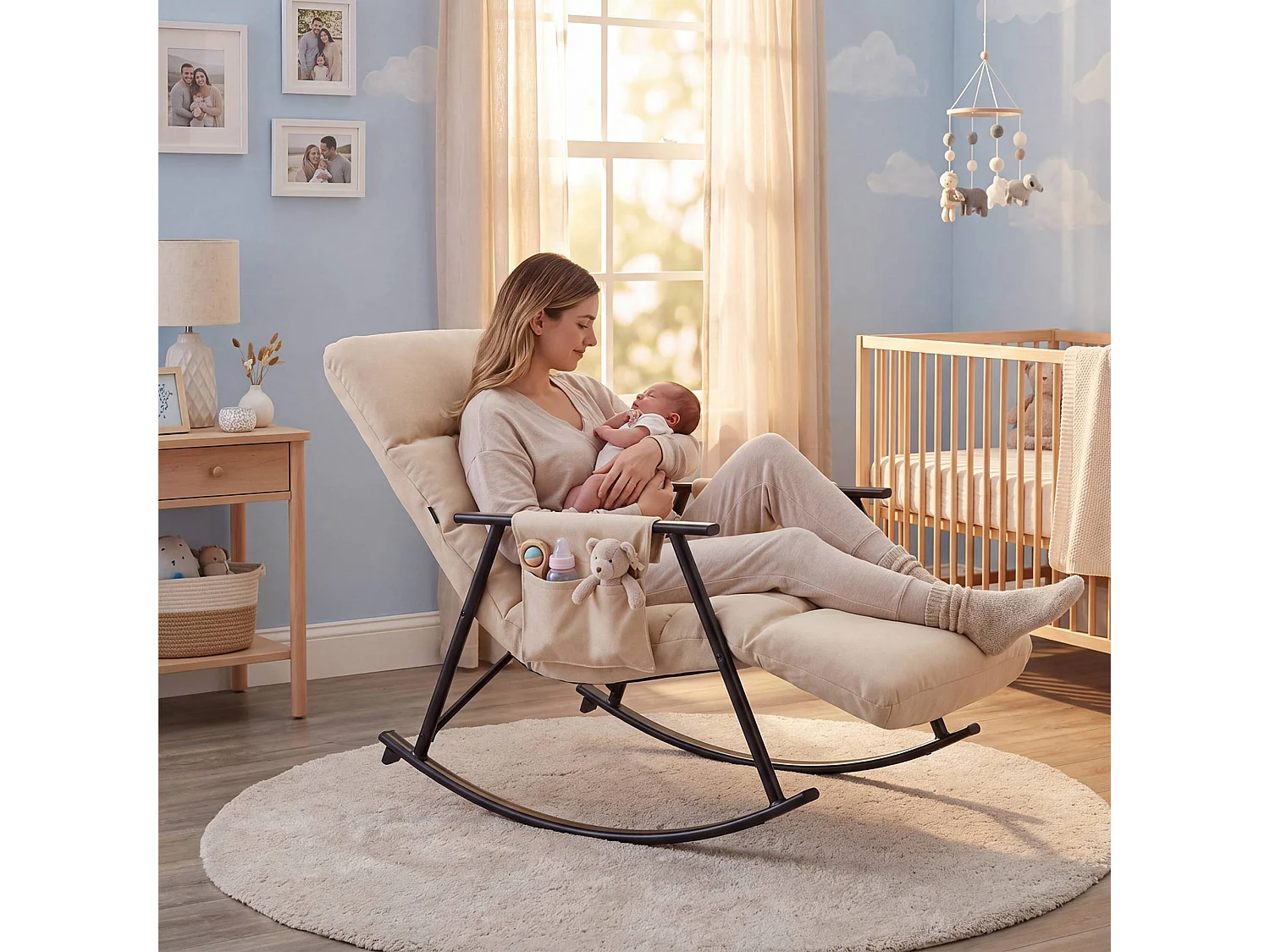 Fauteuil à bascule - Tissu - Crème - Elara