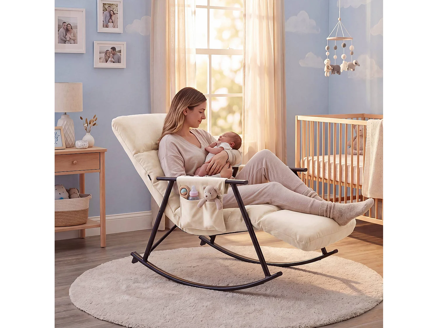Fauteuil à bascule - Velours - Crème - Elara