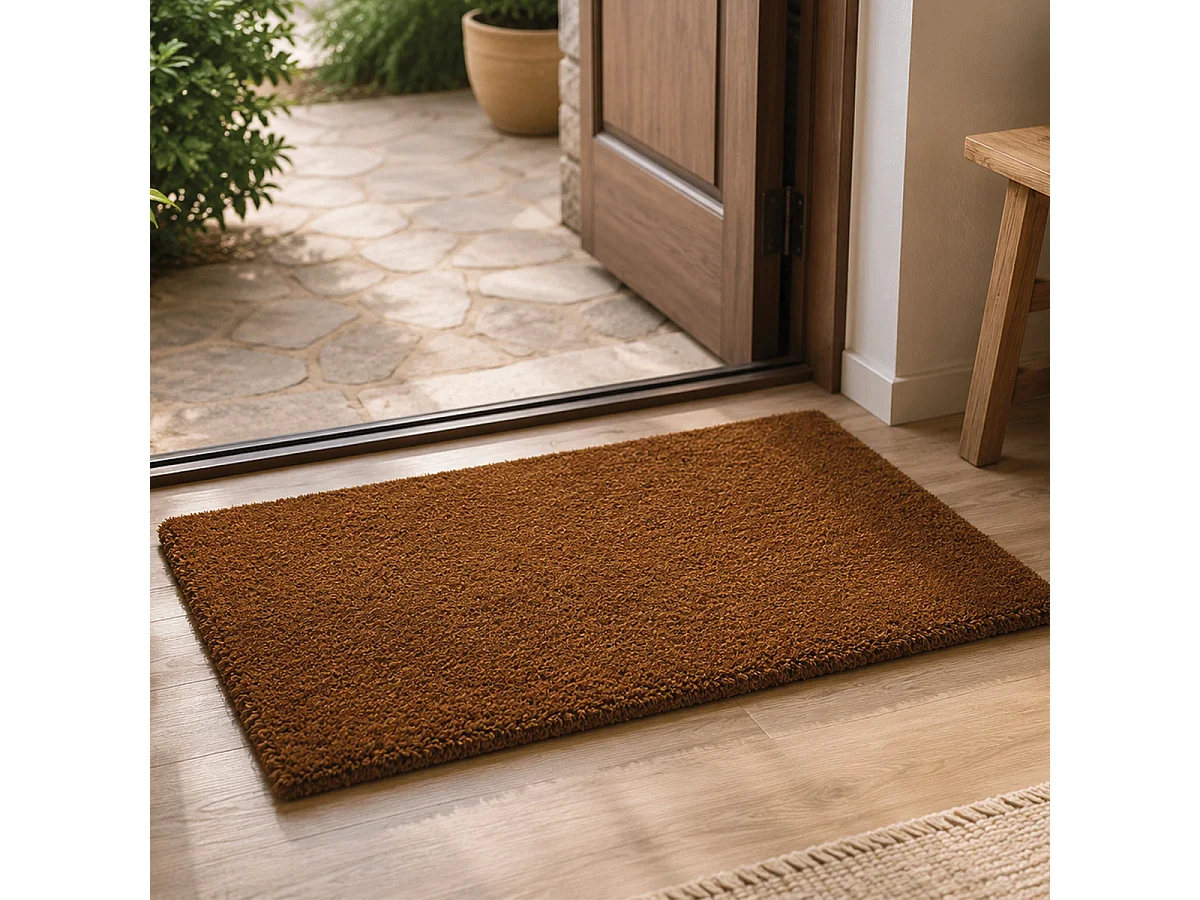 Lot de 2 Paillasson Antidérapant en fibre de coco pour intérieur et extérieur,coloris marron-Longueur 75 x Largeur 45 cm-JUANIO