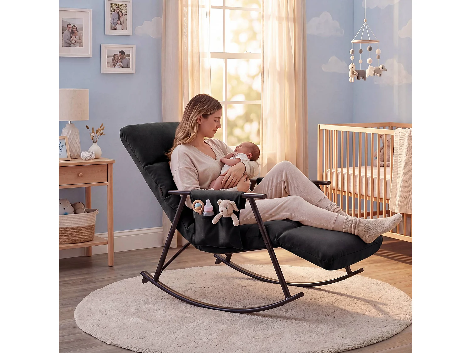 Fauteuil à bascule - Velours - Noir - Elara