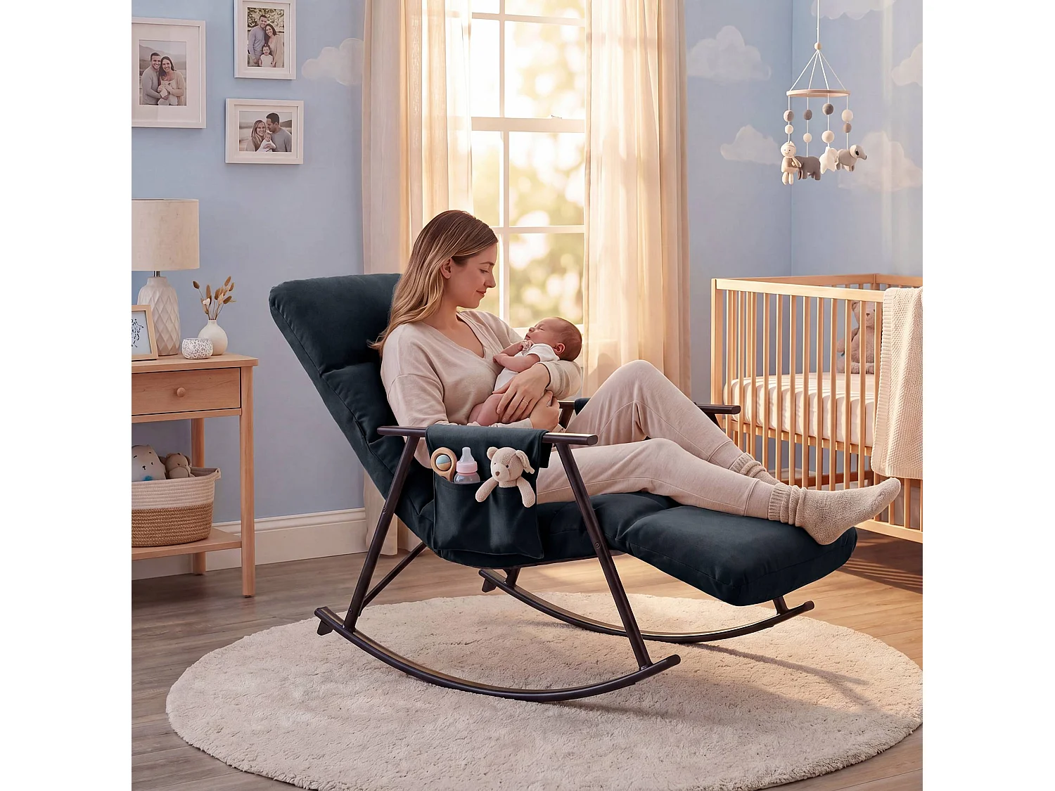 Fauteuil à bascule - Velours - Gris foncé - Elara