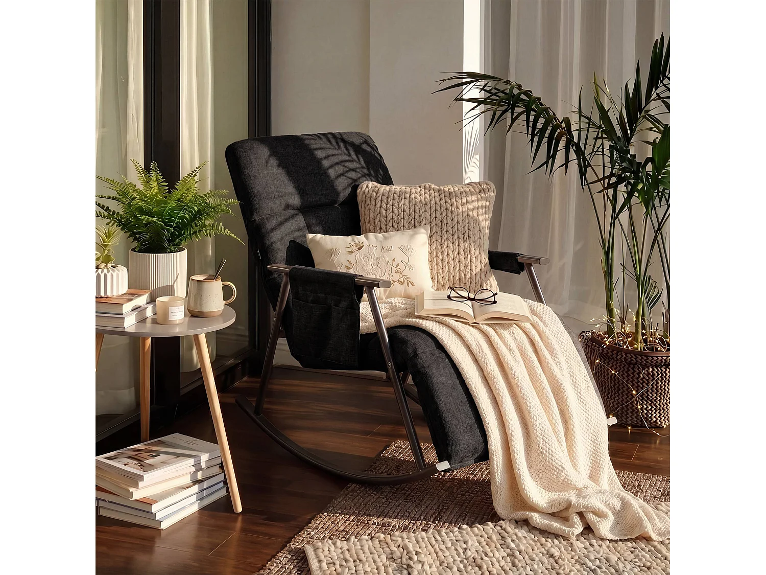 Fauteuil à bascule - Tissu - Gris foncé - Elara