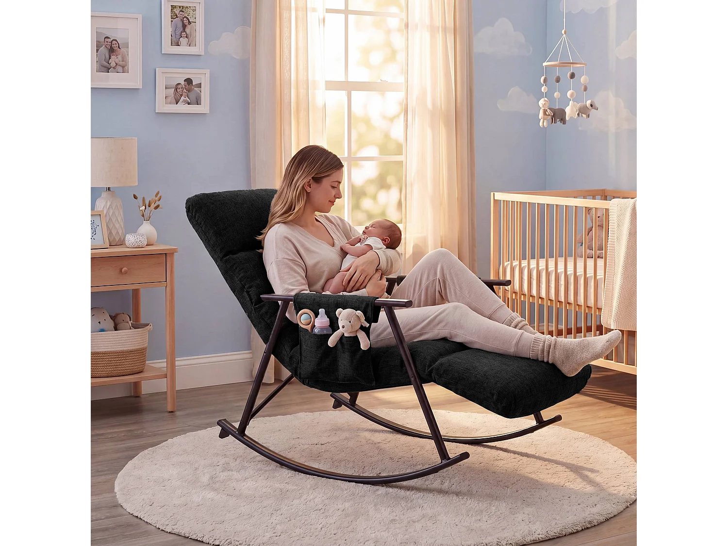 Fauteuil à bascule - Tissu - Gris foncé - Elara