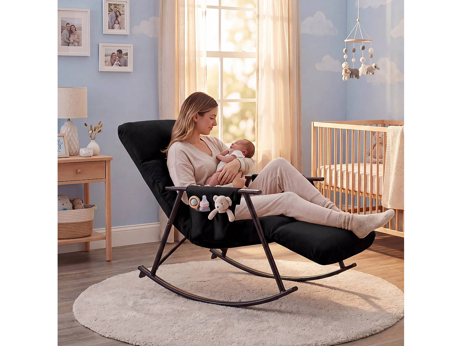 Fauteuil à bascule - Tissu - Noir - Elara