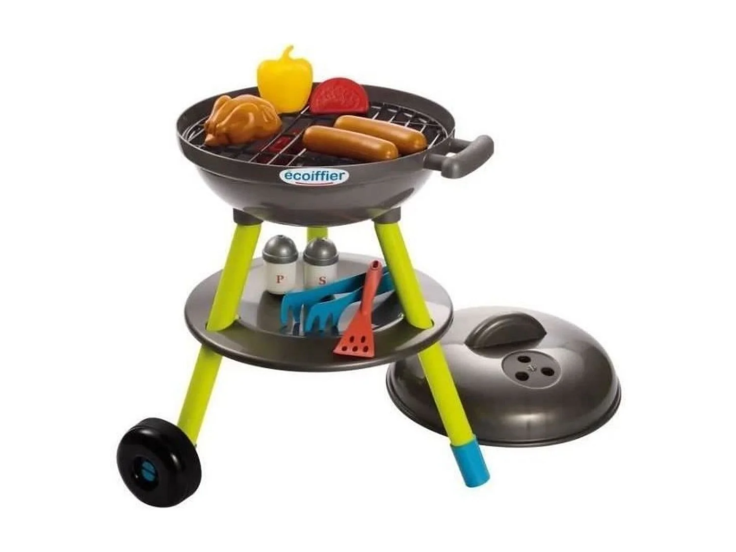 Ecoiffier Kinder Holzkohle BBQ Set mit 16 Zubehörteilen - Realistisches Spielerlebnis für Kinder