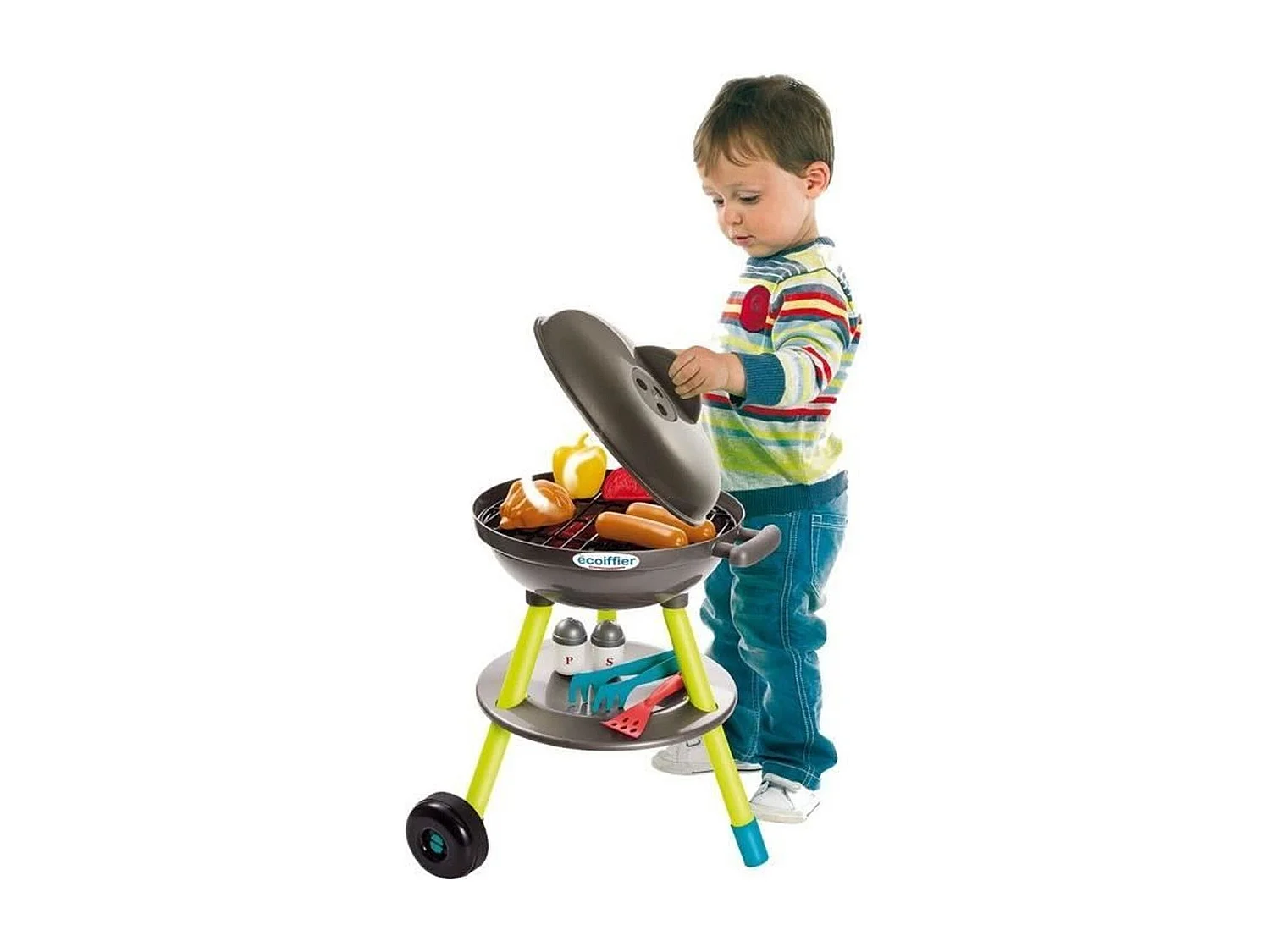 Ecoiffier Kinder Holzkohle BBQ Set mit 16 Zubehörteilen - Realistisches Spielerlebnis für Kinder