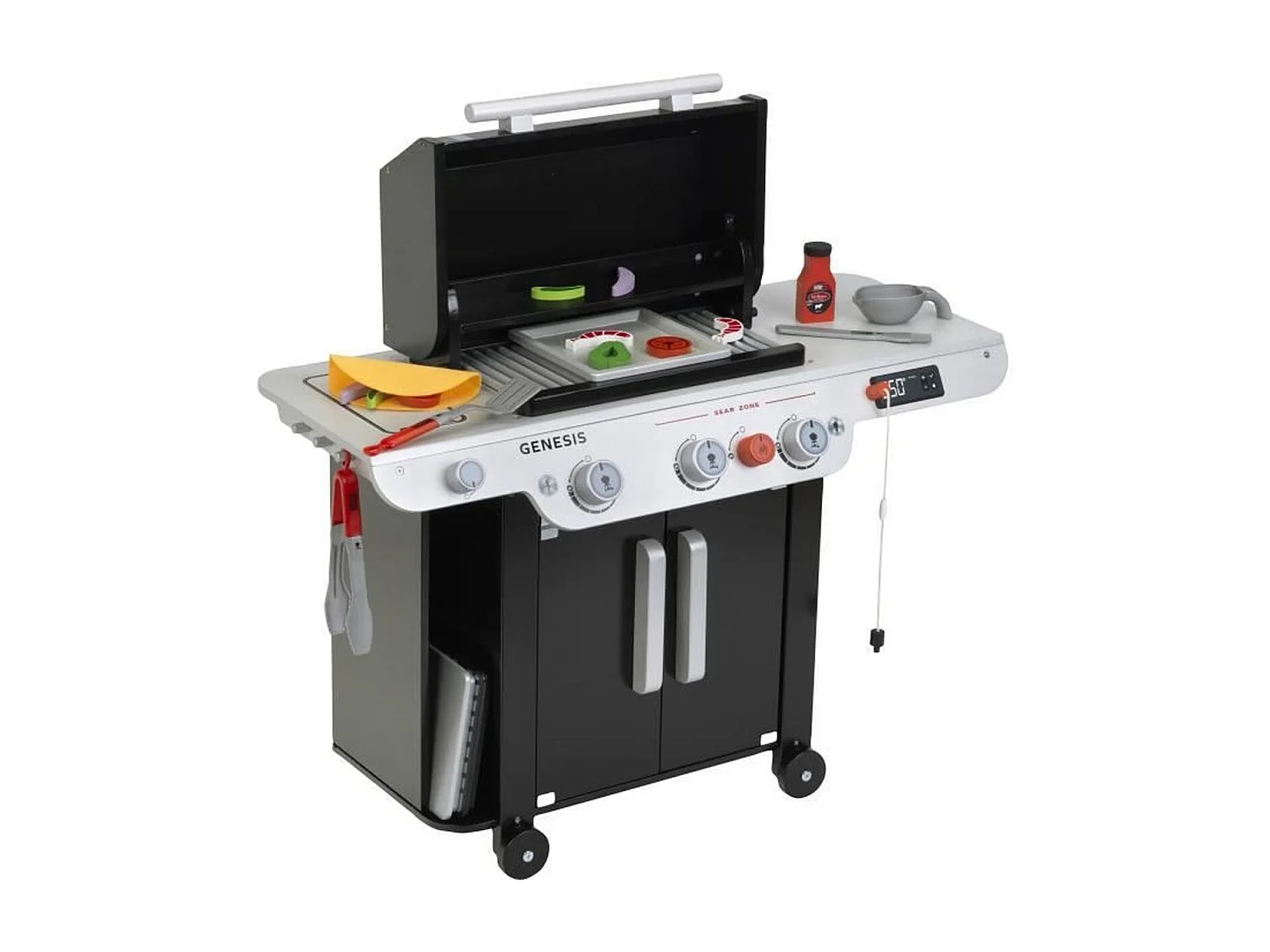 Holzkohlegrill-Spielset Weber Genesis aus Holz mit Zubehör für Kinder ab 3 Jahren, FSC-zertifiziert, Kunststoff, Grill, Plancha, Aufbewahrung