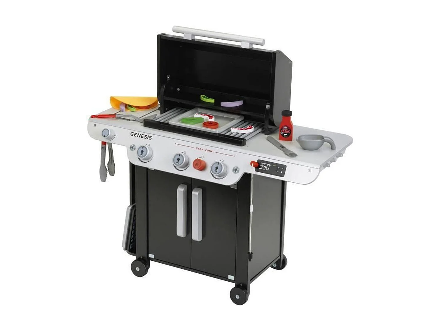 Holzkohlegrill-Spielset Weber Genesis aus Holz mit Zubehör für Kinder ab 3 Jahren, FSC-zertifiziert, Kunststoff, Grill, Plancha, Aufbewahrung