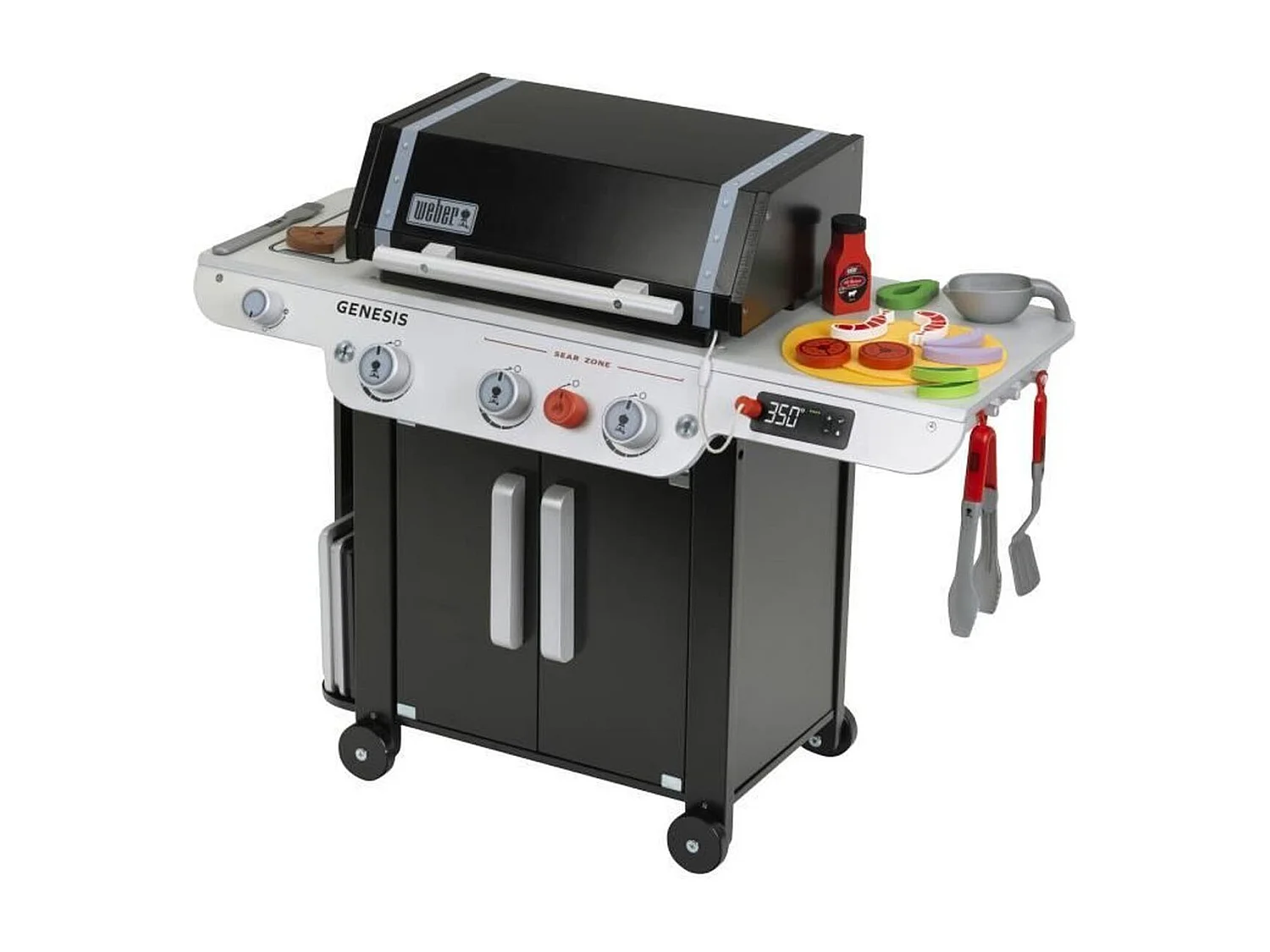 Holzkohlegrill-Spielset Weber Genesis aus Holz mit Zubehör für Kinder ab 3 Jahren, FSC-zertifiziert, Kunststoff, Grill, Plancha, Aufbewahrung