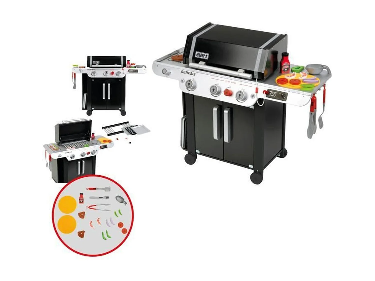 Holzkohlegrill-Spielset Weber Genesis aus Holz mit Zubehör für Kinder ab 3 Jahren, FSC-zertifiziert, Kunststoff, Grill, Plancha, Aufbewahrung