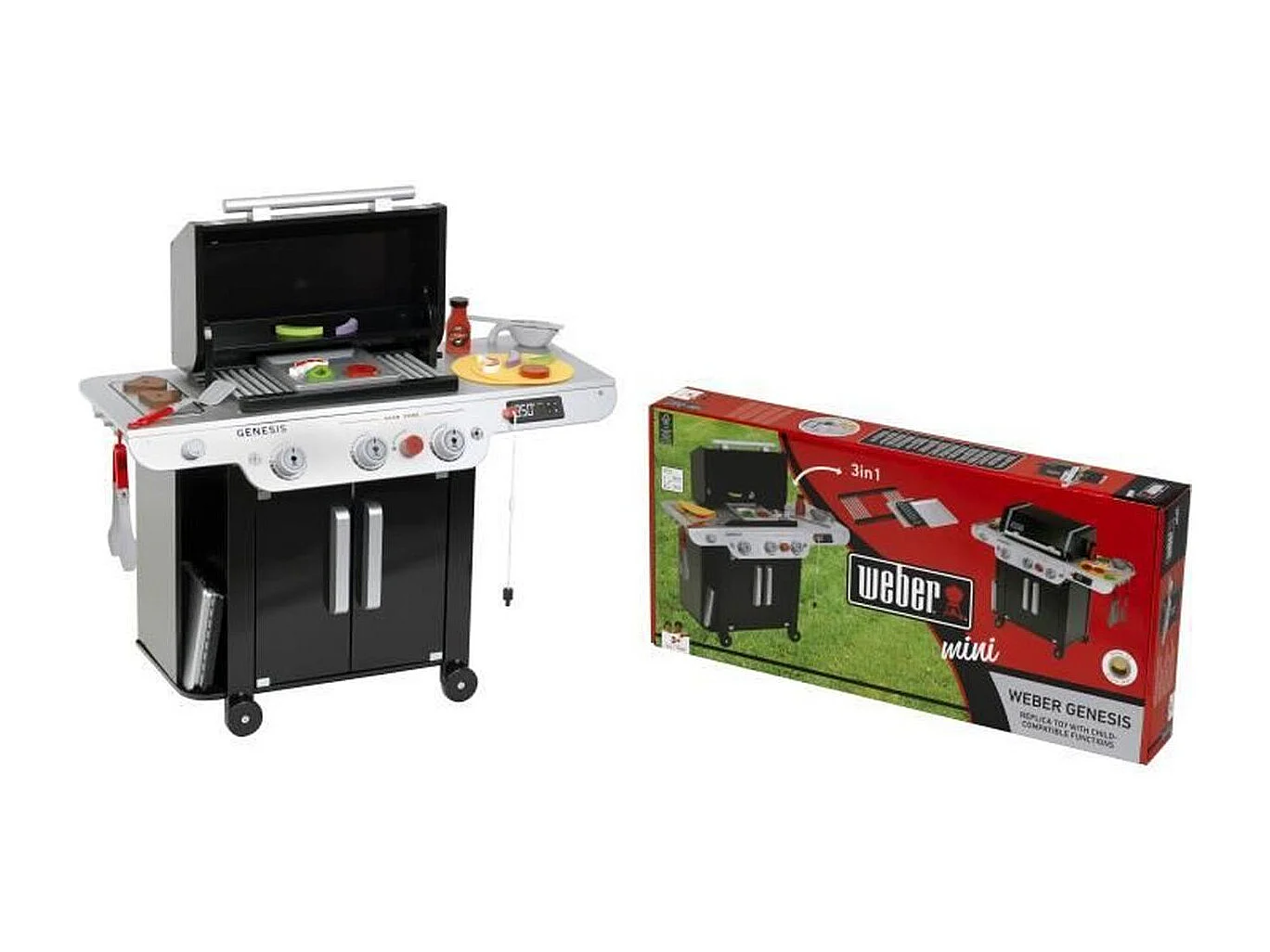 Holzkohlegrill-Spielset Weber Genesis aus Holz mit Zubehör für Kinder ab 3 Jahren, FSC-zertifiziert, Kunststoff, Grill, Plancha, Aufbewahrung