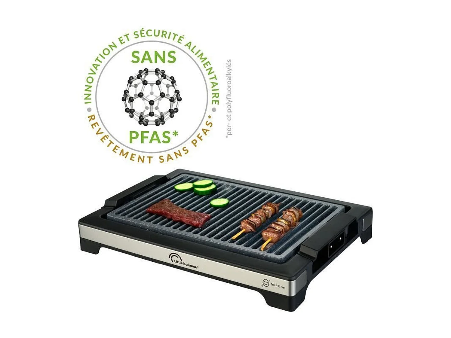 Pequeña Barbacoa Eléctrica Little Balance Easy 2000W - Revestimiento de Cerámica 38x25cm, Cocina sin Humo, Termostato Ajustable