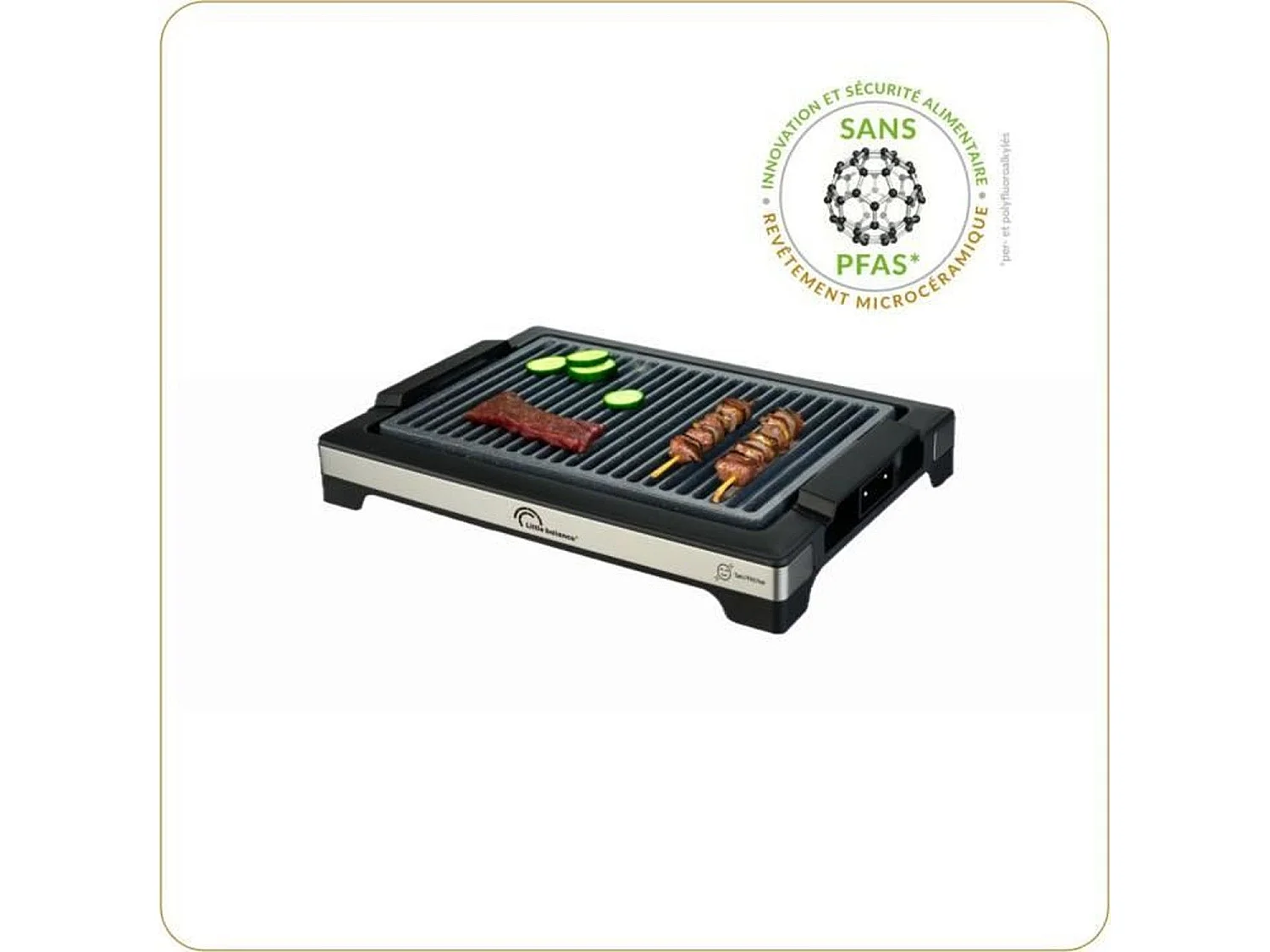 Pequeña Barbacoa Eléctrica Little Balance Easy 2000W - Revestimiento de Cerámica 38x25cm, Cocina sin Humo, Termostato Ajustable