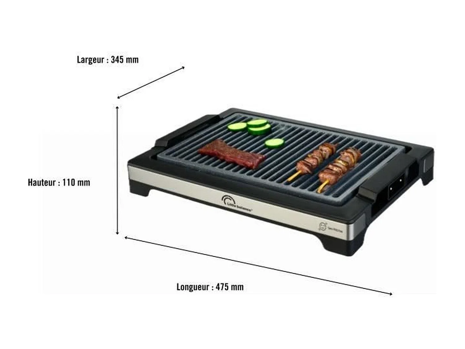 Pequeña Barbacoa Eléctrica Little Balance Easy 2000W - Revestimiento de Cerámica 38x25cm, Cocina sin Humo, Termostato Ajustable