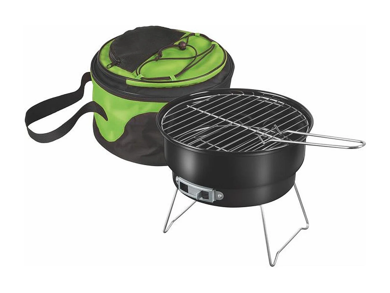 Tragbarer Holzkohlegrill FIELDMANN FZG 1003 rund Schwarz/Grau, Ø25 cm, Integrierte Kühltasche