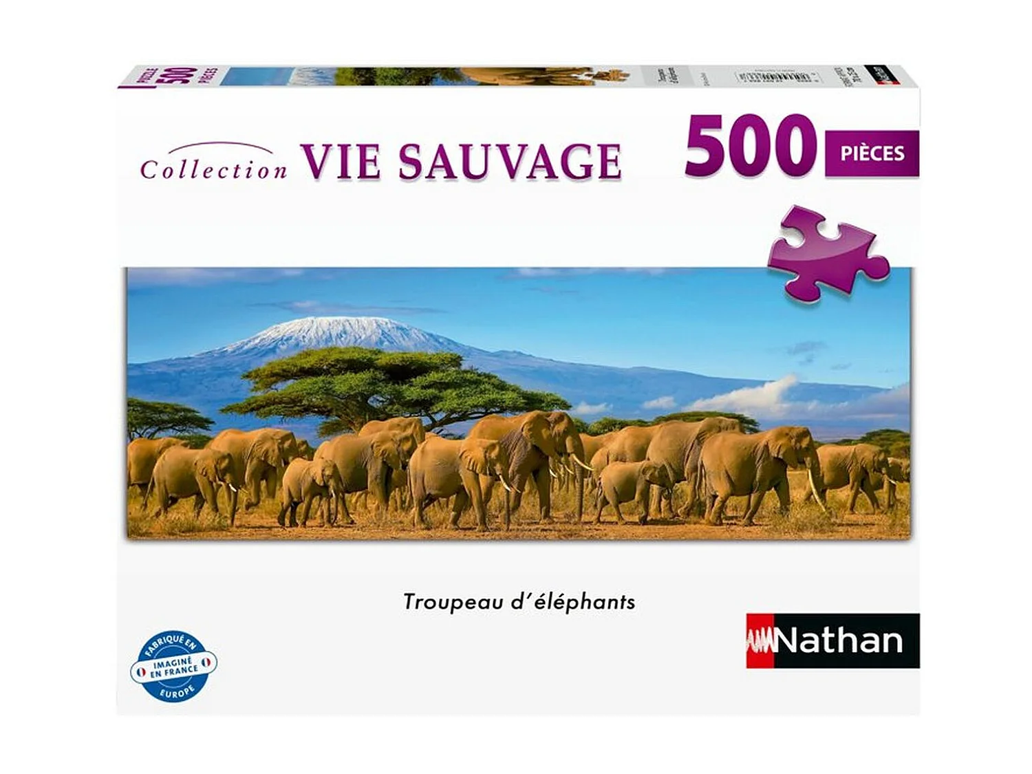 Nathan 500-teiliges Panorama-Puzzle "Elefantenherde" - Entspannende Naturlandschaft für Erwachsene & Jugendliche