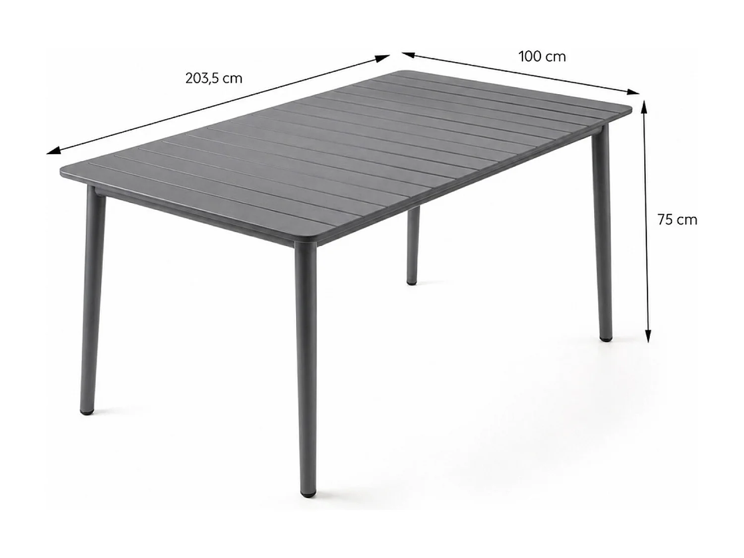 Ensemble table de jardin 200 cm et 8 fauteuils gris foncé effet rotin CANBERRA