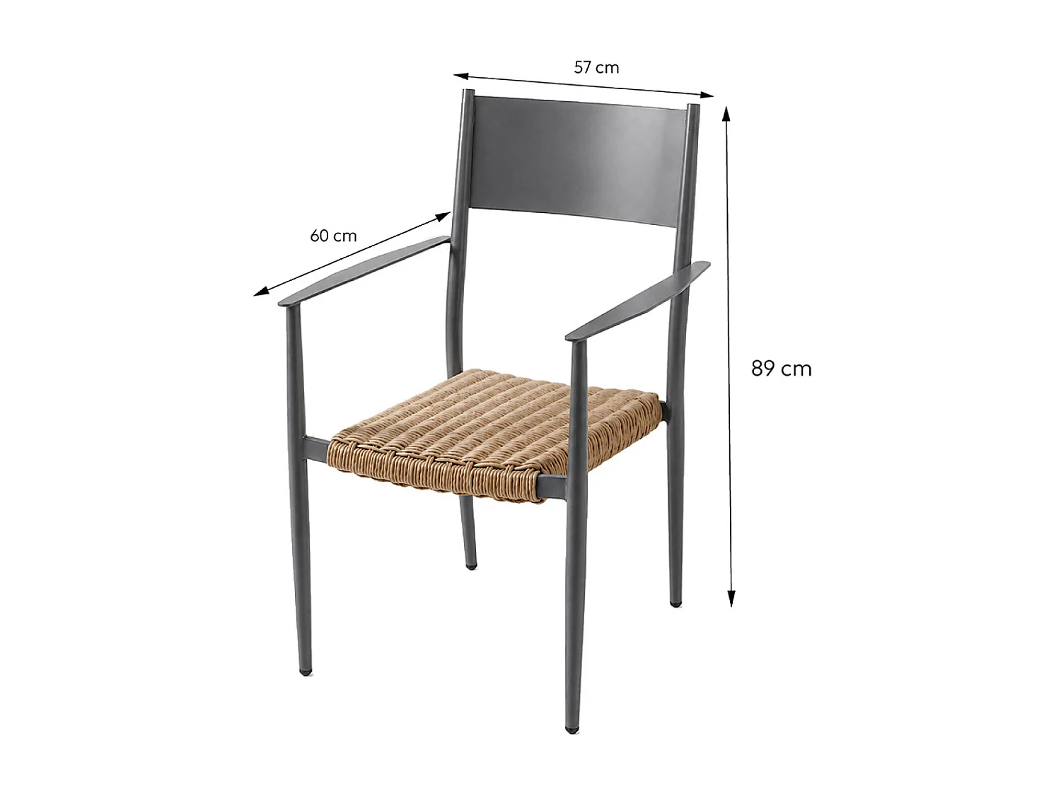 Ensemble table de jardin 200 cm et 8 fauteuils gris foncé effet rotin CANBERRA