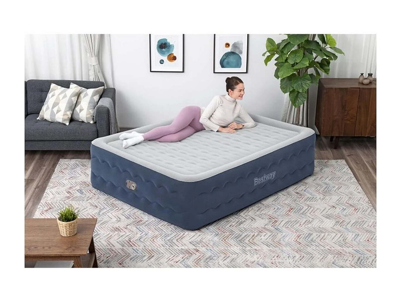 Bestway TruLeisure Tritech Matelas Gonflable Double avec Pompe Électrique Intégrée 203 x 152 x 51 cm