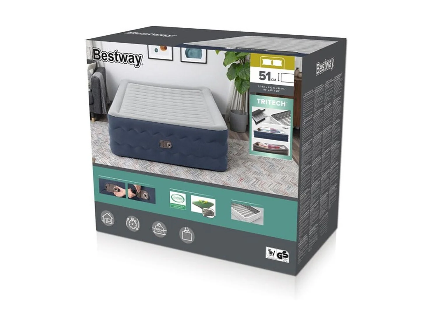 Bestway TruLeisure Tritech Matelas Gonflable Double avec Pompe Électrique Intégrée 203 x 152 x 51 cm