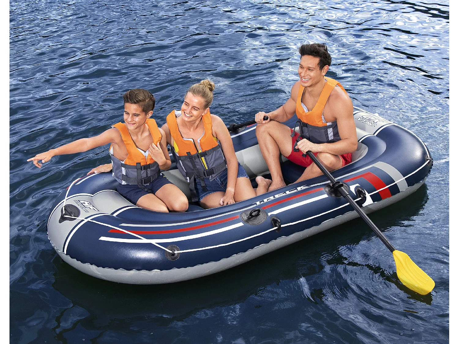 Bateau gonflable pour 2 adultes et 1 enfant Bestway Hydro-Force Treck X2 255 x 127 x 36 cm, avec 2 rames et une pompe à pied incluse