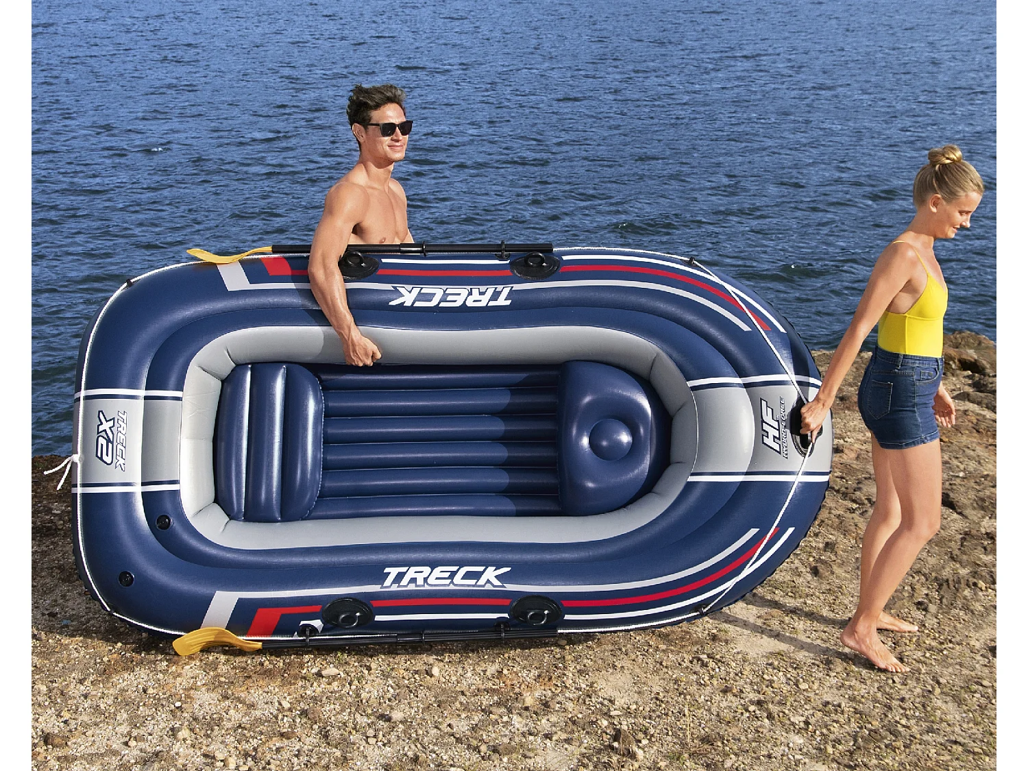Bateau gonflable pour 2 adultes et 1 enfant Bestway Hydro-Force Treck X2 255 x 127 x 36 cm, avec 2 rames et une pompe à pied incluse