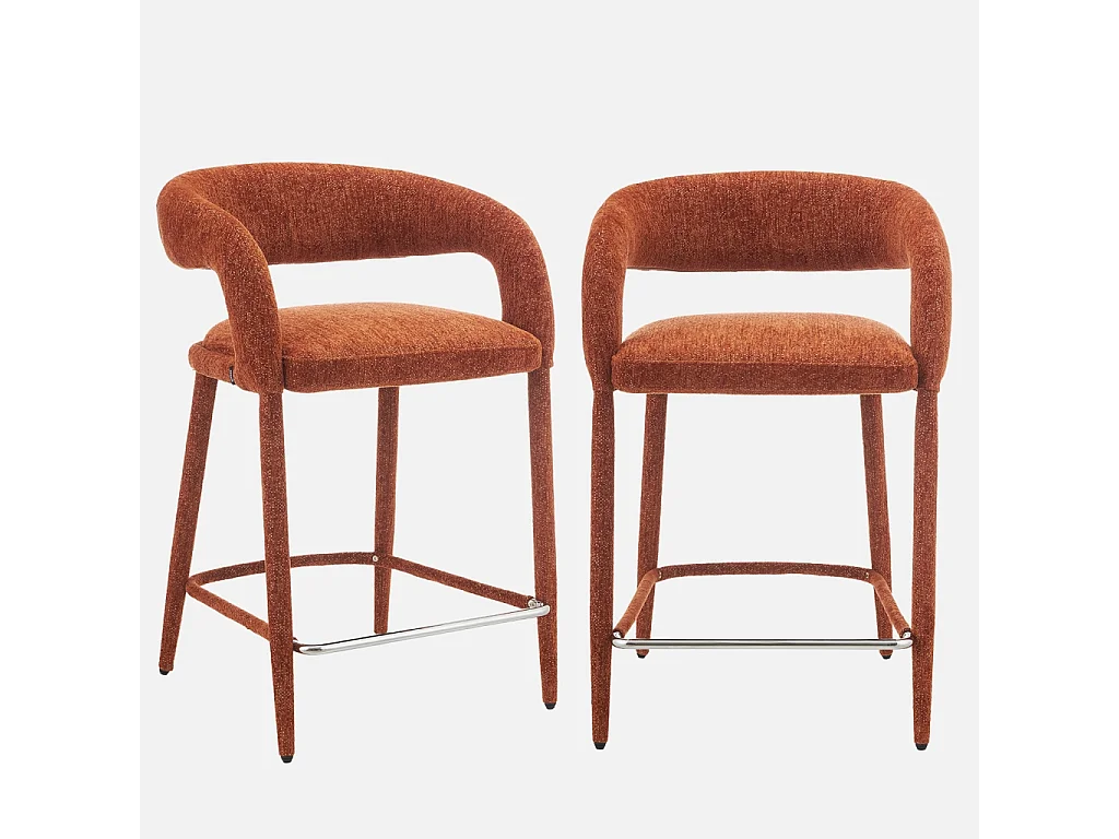 Lot de 2 tabourets de bar contemporain tissu terracotta - Alessia