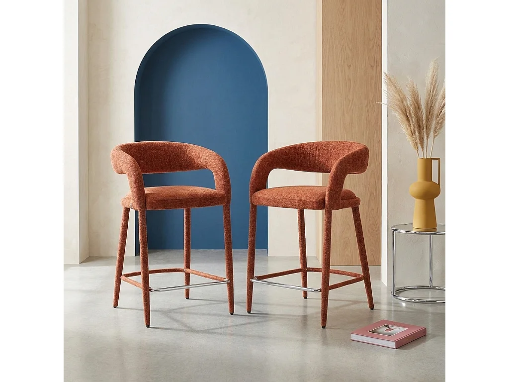 Lot de 2 tabourets de bar contemporain tissu terracotta - Alessia