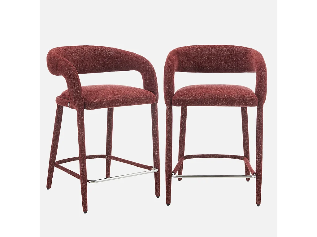 Lot de 2 tabourets de bar contemporain tissu bordeaux - Alessia