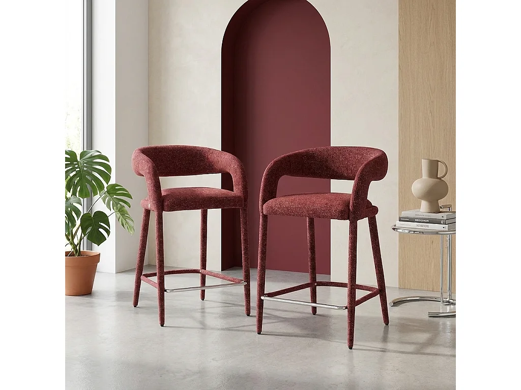 Lot de 2 tabourets de bar contemporain tissu bordeaux - Alessia