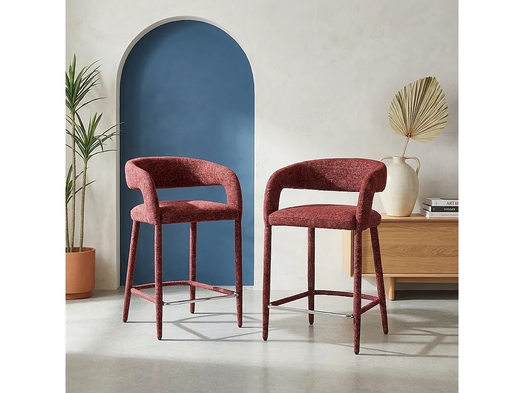 Lot de 2 tabourets de bar contemporain tissu bordeaux - Alessia