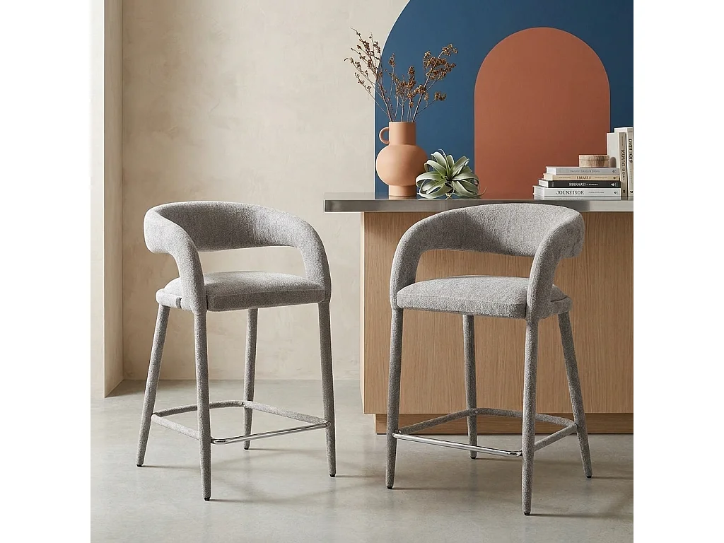 Lot de 2 tabourets de bar contemporain tissu taupe - Alessia