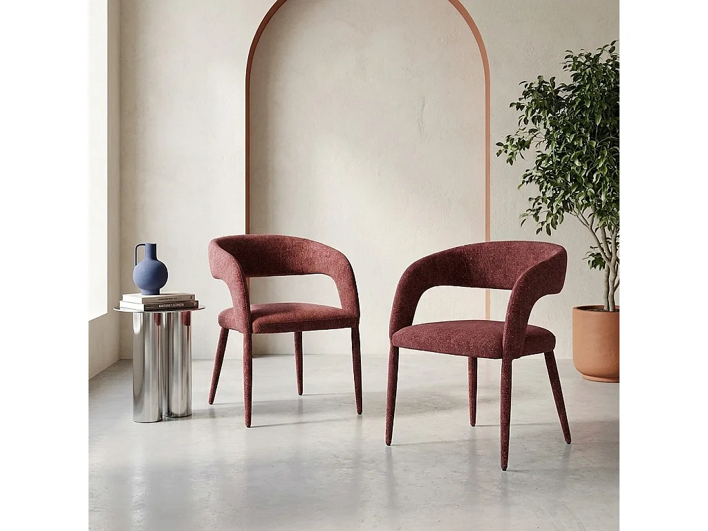 Sillón contemporáneo de tela, set de 2 burdeos