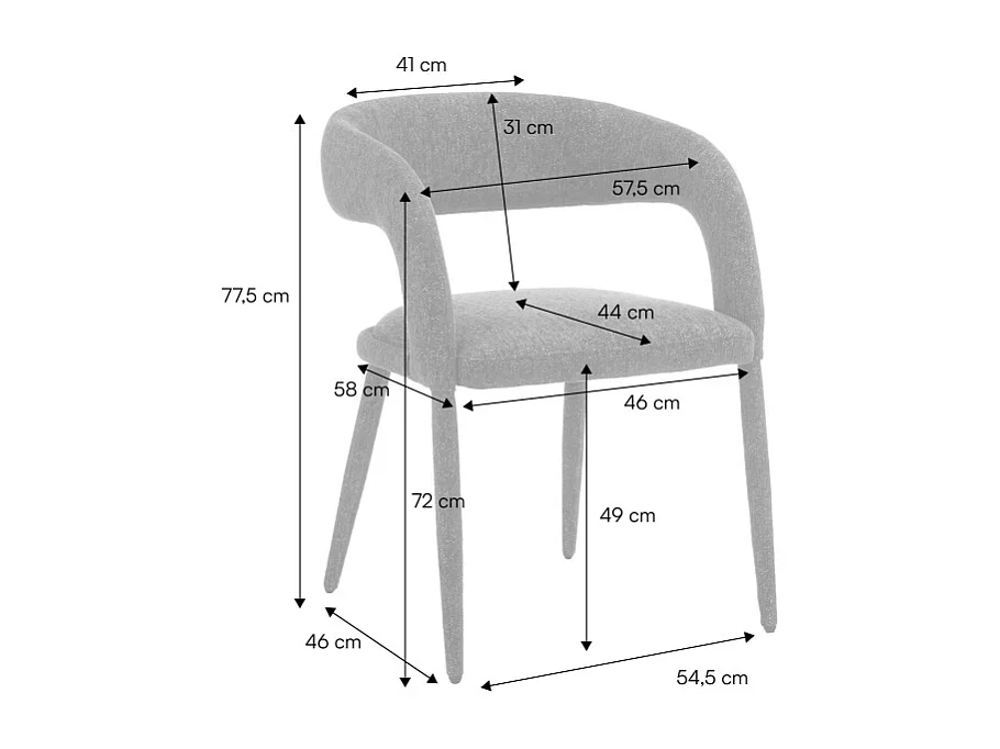 Sillón contemporáneo de tela, set de 2 terracota