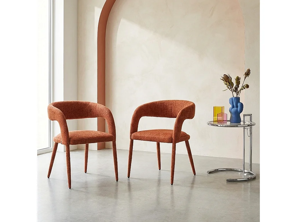 Sillón contemporáneo de tela, set de 2 terracota