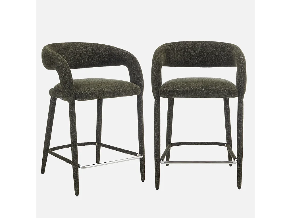 Lot de 2 tabourets de bar contemporain tissu kaki - Alessia