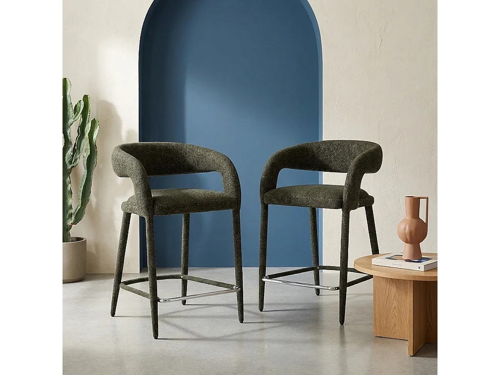 Lot de 2 tabourets de bar contemporain tissu kaki - Alessia