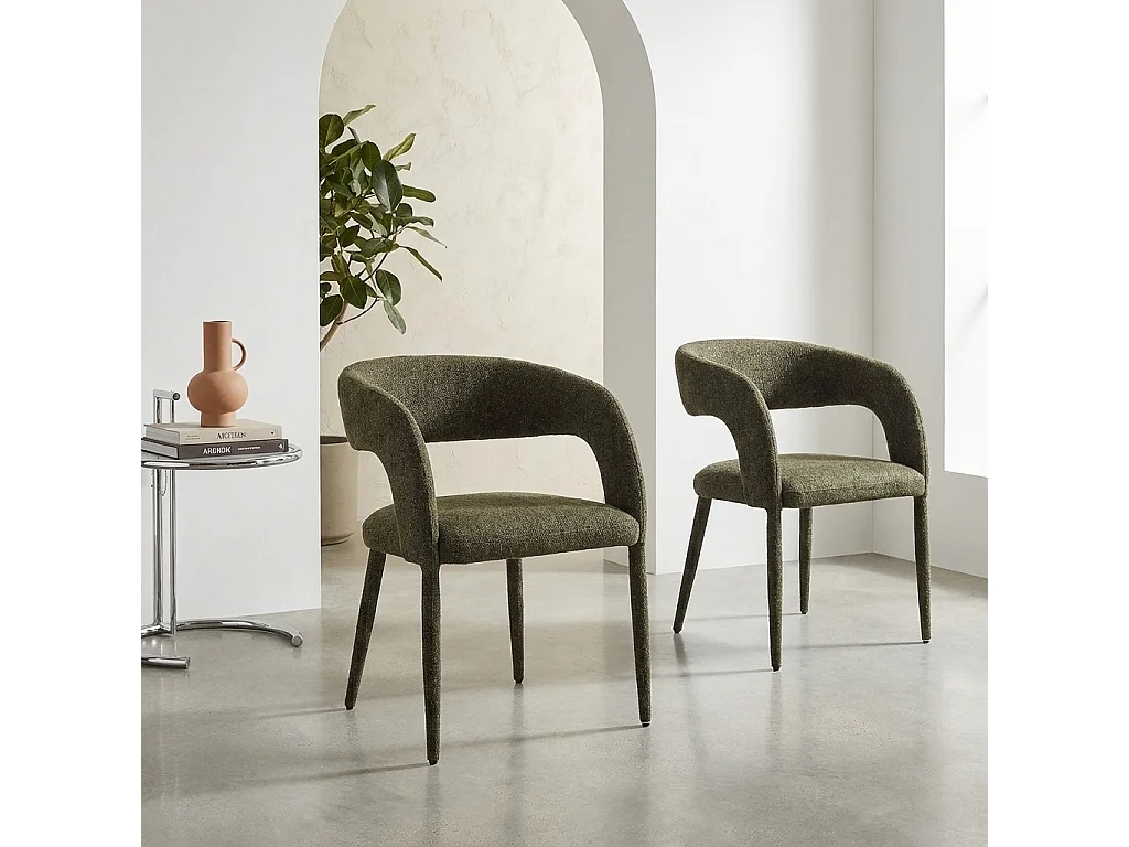 Sillón contemporáneo de tela, set de 2 verde kaki
