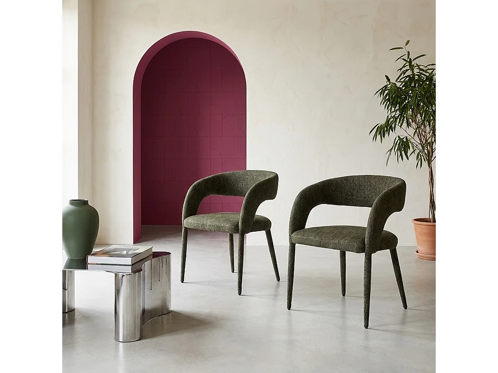 Sillón contemporáneo de tela, set de 2 verde kaki