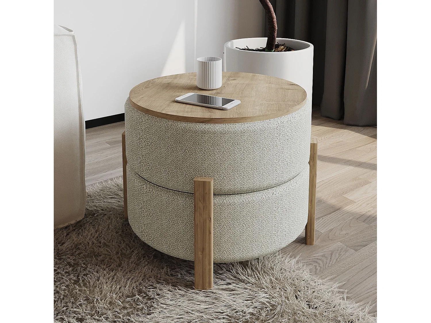 Houten poef "Clone" - 47 x 48 x 45 cm - Beige