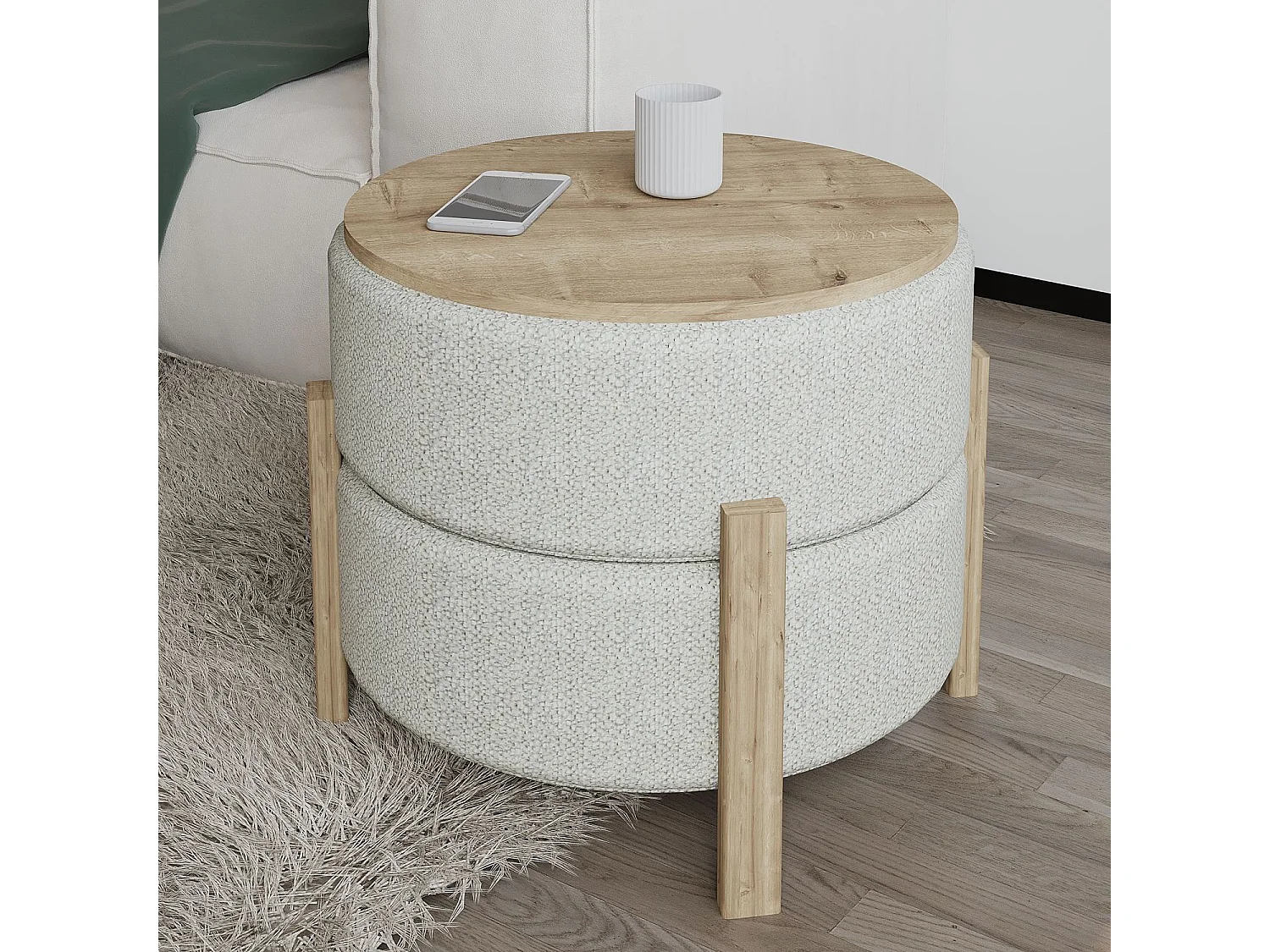 Houten poef "Clone" - 47 x 48 x 45 cm - Beige