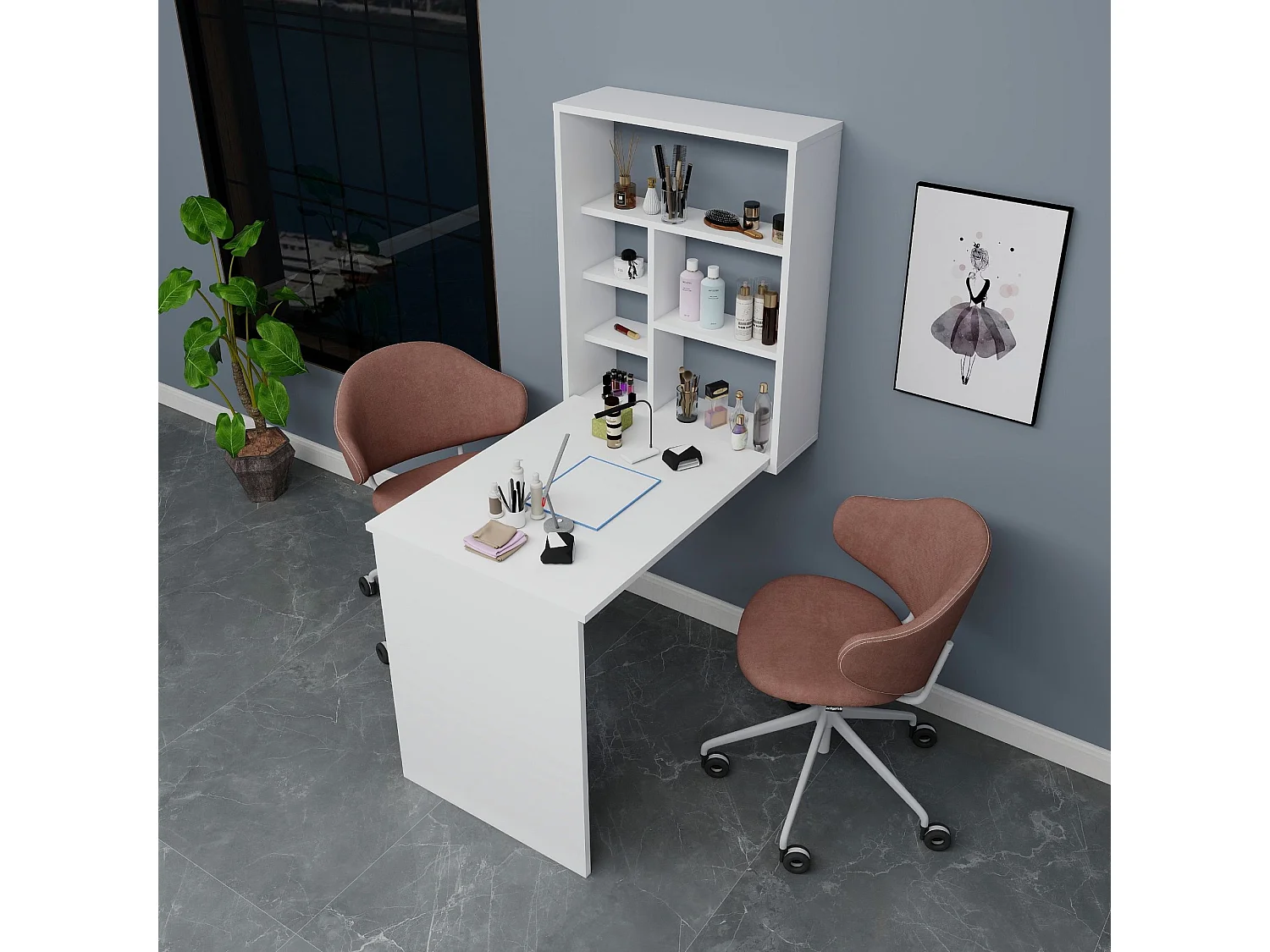 Table de maquillage en bois "Sedir" - 90 x 59 x 74 cm - Blanc