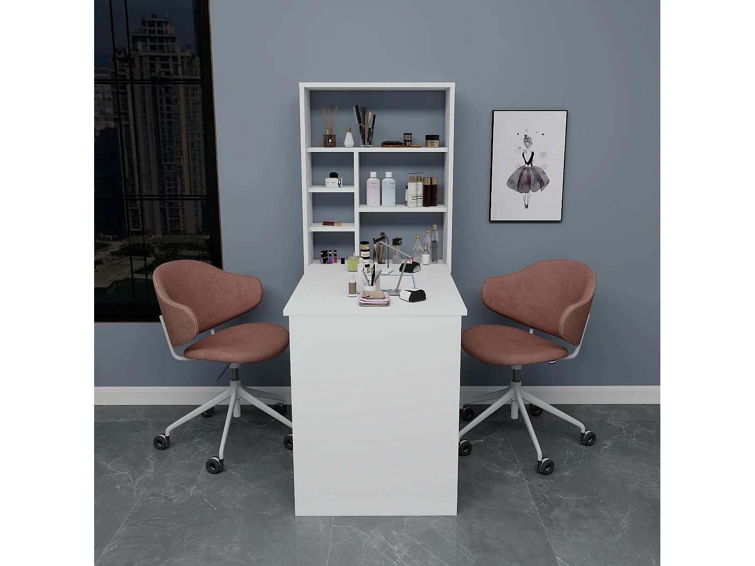 Table de maquillage en bois "Sedir" - 90 x 59 x 74 cm - Blanc