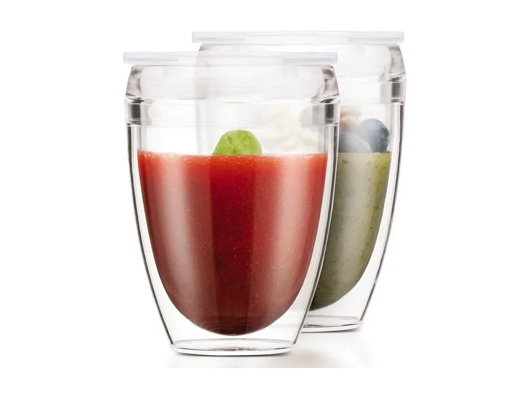 BODUM Pavina To Go Doppelwandige Kunststoffbecher mit Deckeln - Set aus 2 - 30 cl - Transparent