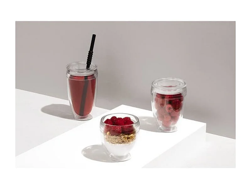 BODUM Pavina To Go Doppelwandige Kunststoffbecher mit Deckeln - Set aus 2 - 30 cl - Transparent